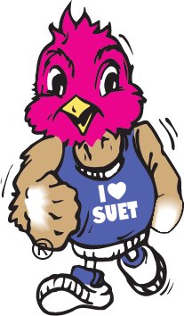 Cartoon pink bird with tank top