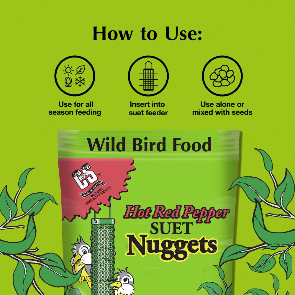 Directions for use for  C&S Hot Pepper Suet Nuggets