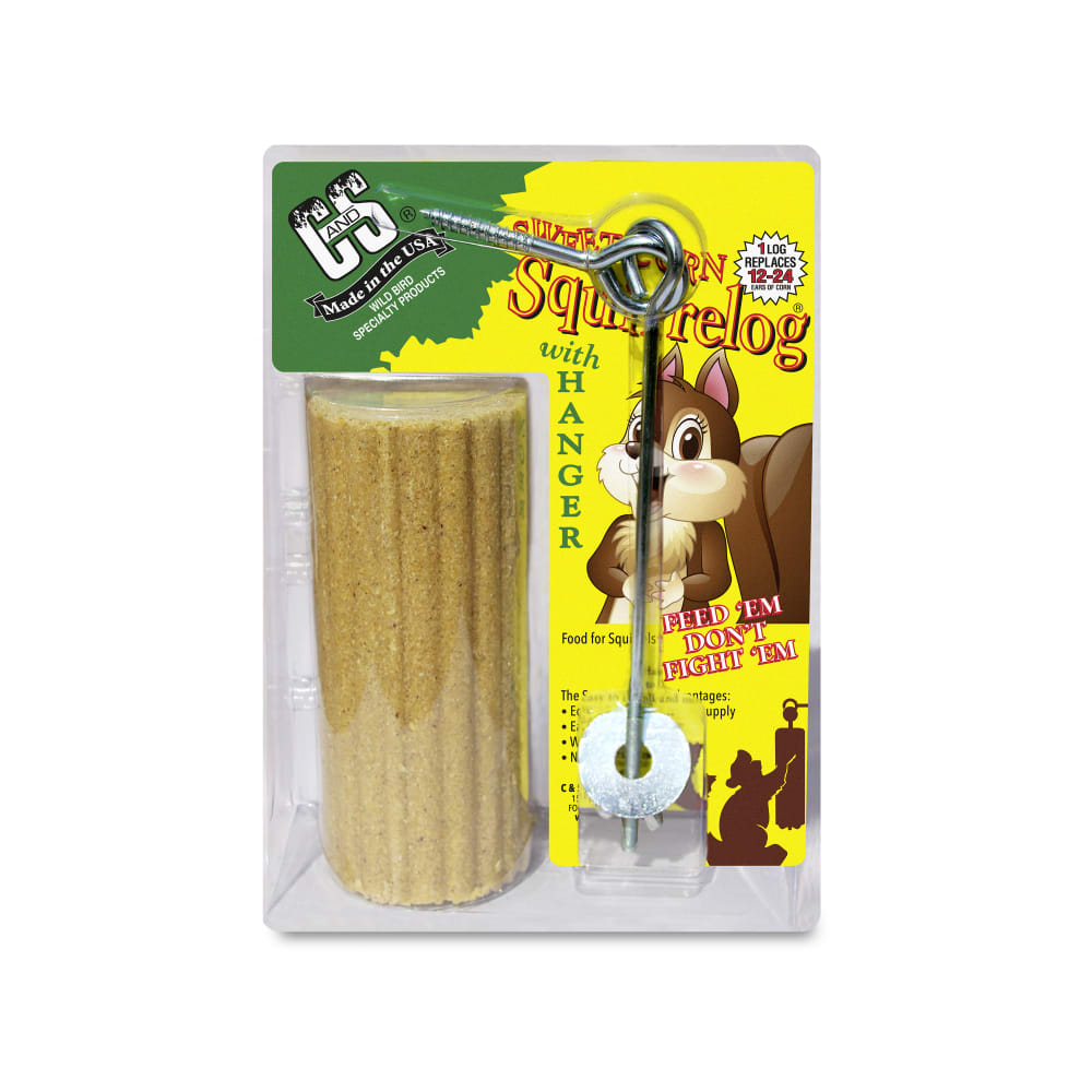 Retail packaging for C&S Sweet Corn Squirrelog with hanger