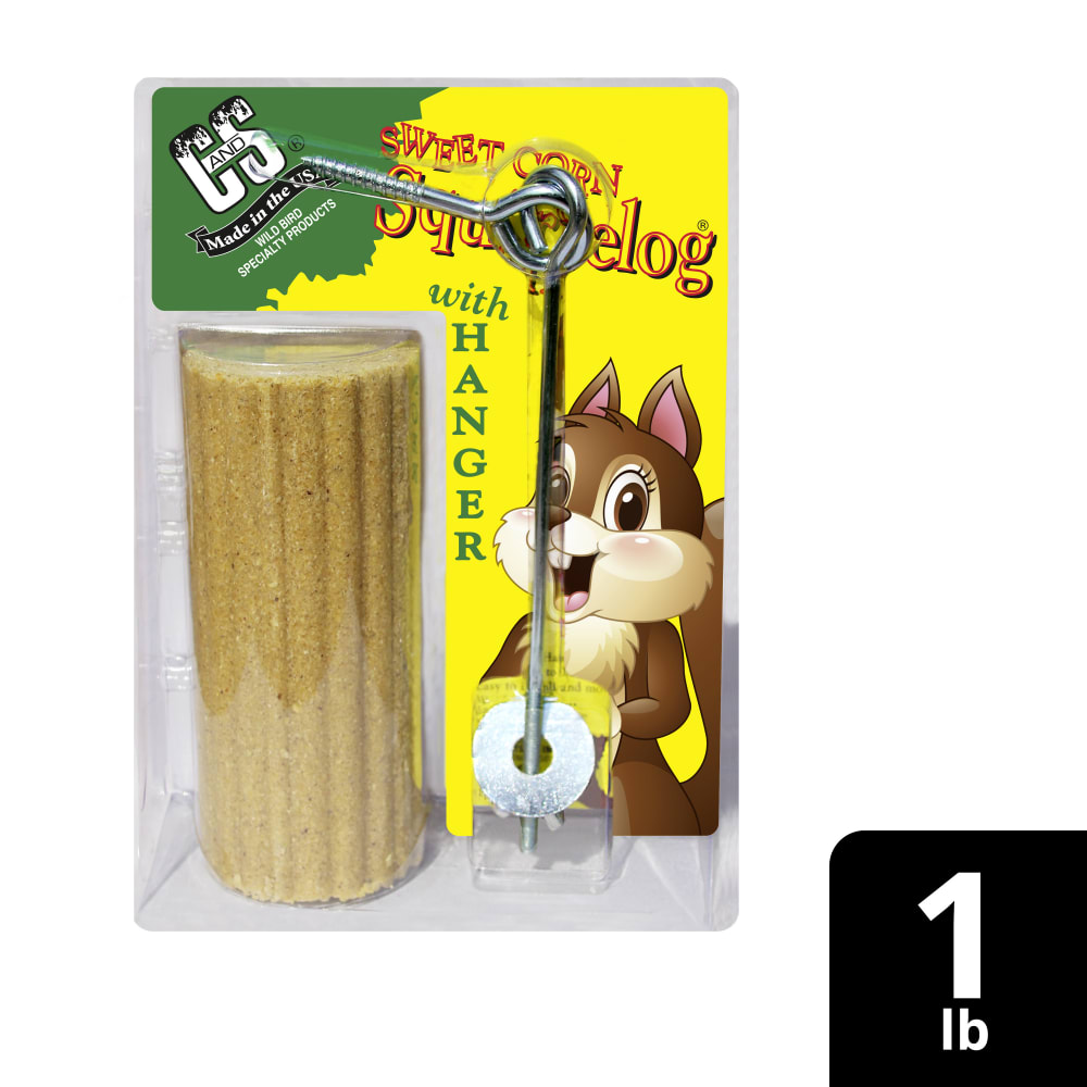 Retail packaging for C&S Sweet Corn Squirrelog with hanger