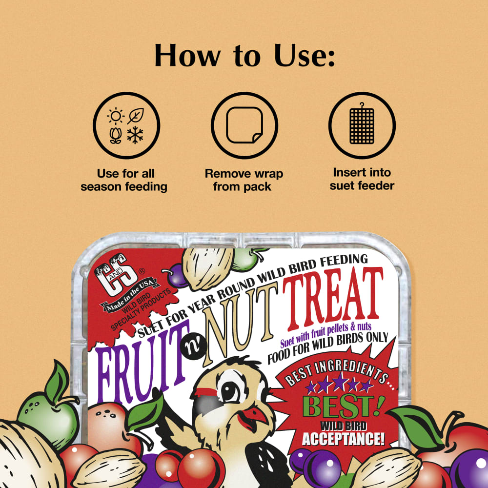 Feeding directions for the C&S Fruit n' Nut Suet Treat