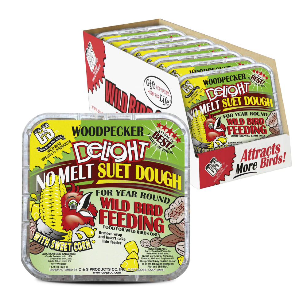 Retail packaging for C&S woodpecker delight no melt suet dough
