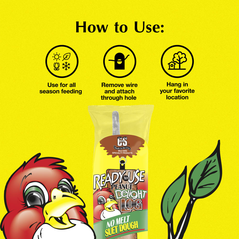 Directions for use for C&S  Peanut Delight No Melt Suet Dough Log