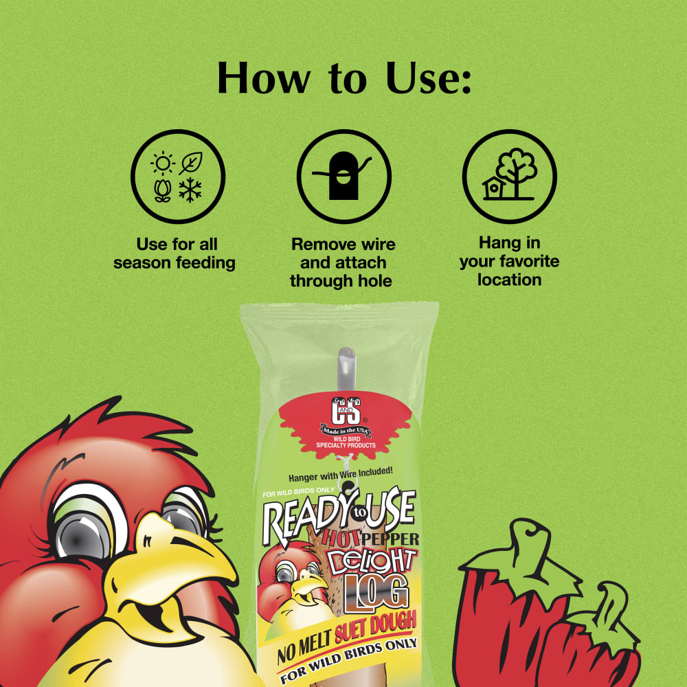 Directions for use for C&S Hot Pepper No Melt Suet Dough Log