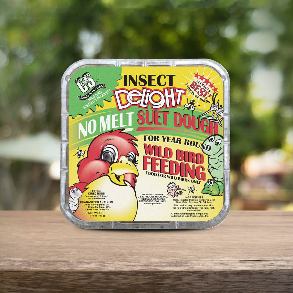 Up close shot of Insect Delight No Melt Suet Dough on wood table