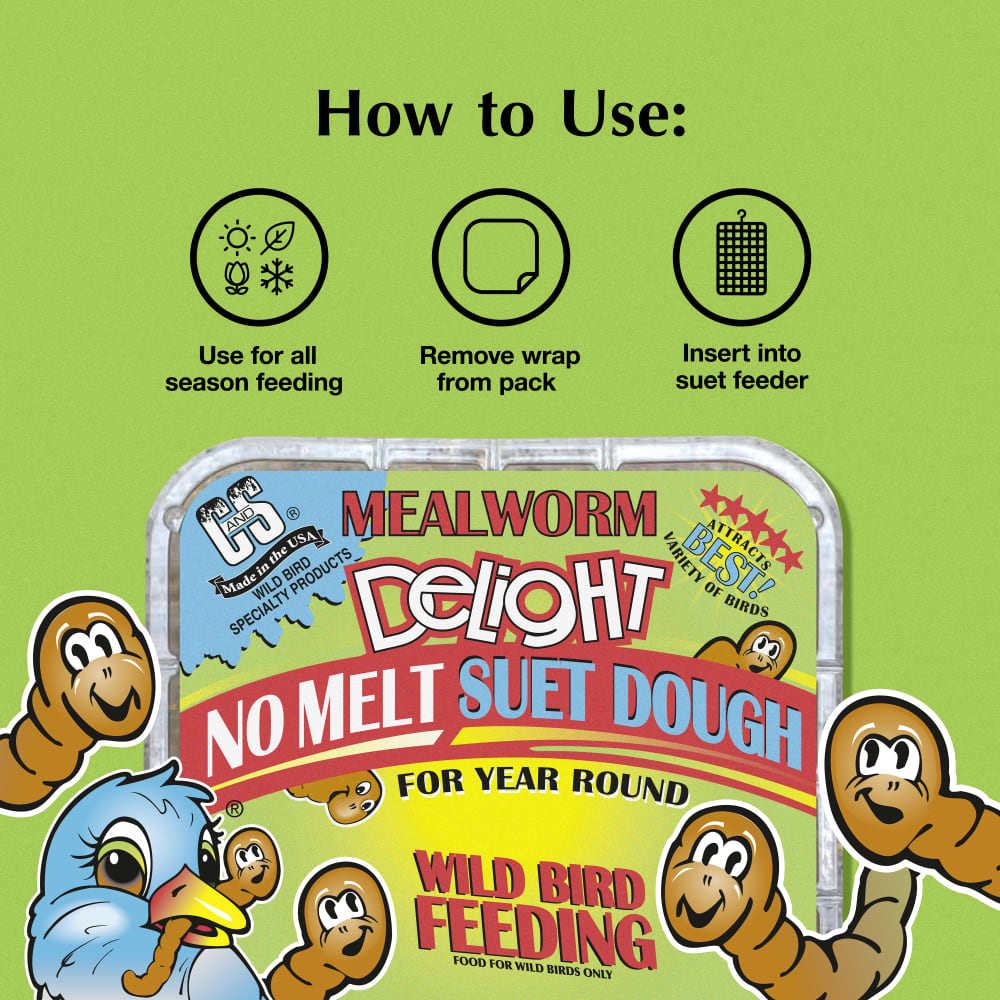 Feeding directions for the C&S Mealworm Delight No Melt Suet Dough